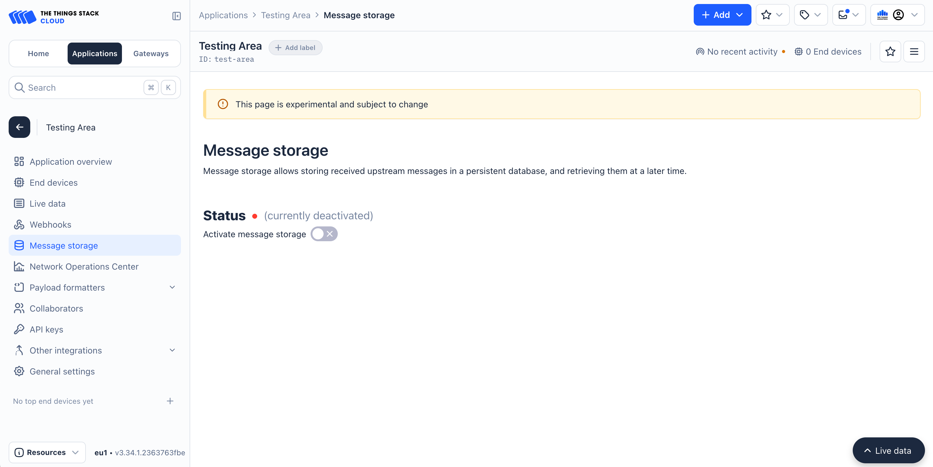 Activate Storage Integration screen