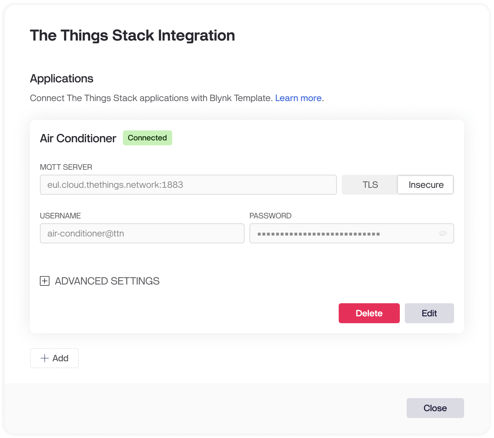 Connected Application on Blynk