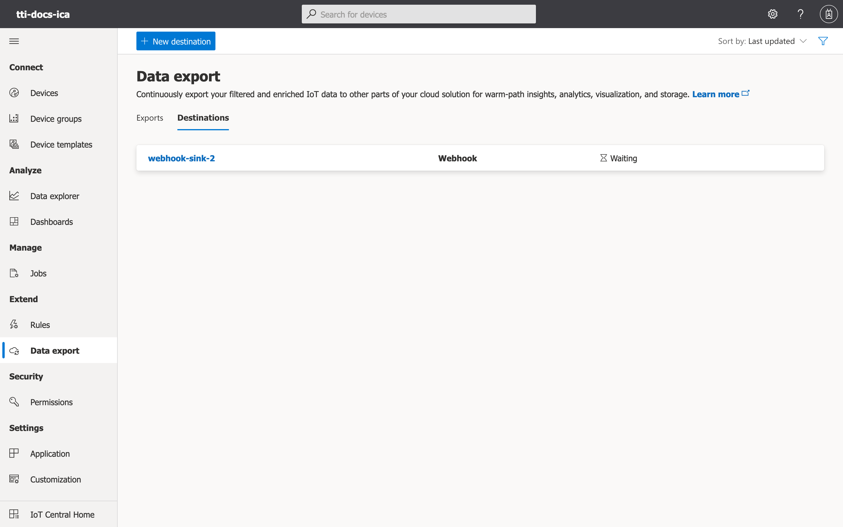 Create Data Export Destination