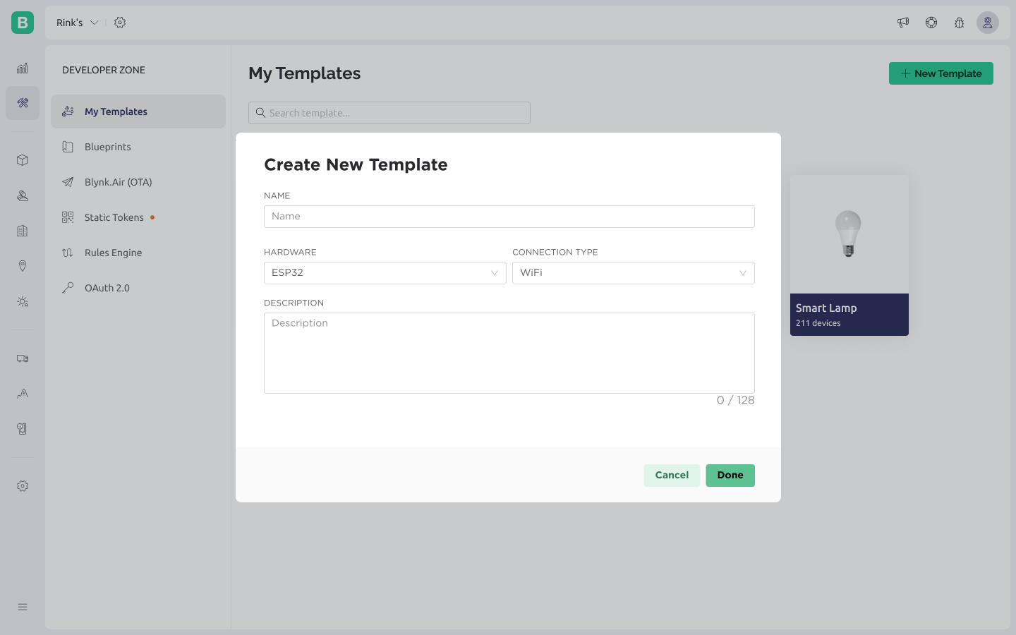 Create the Template on Blynk