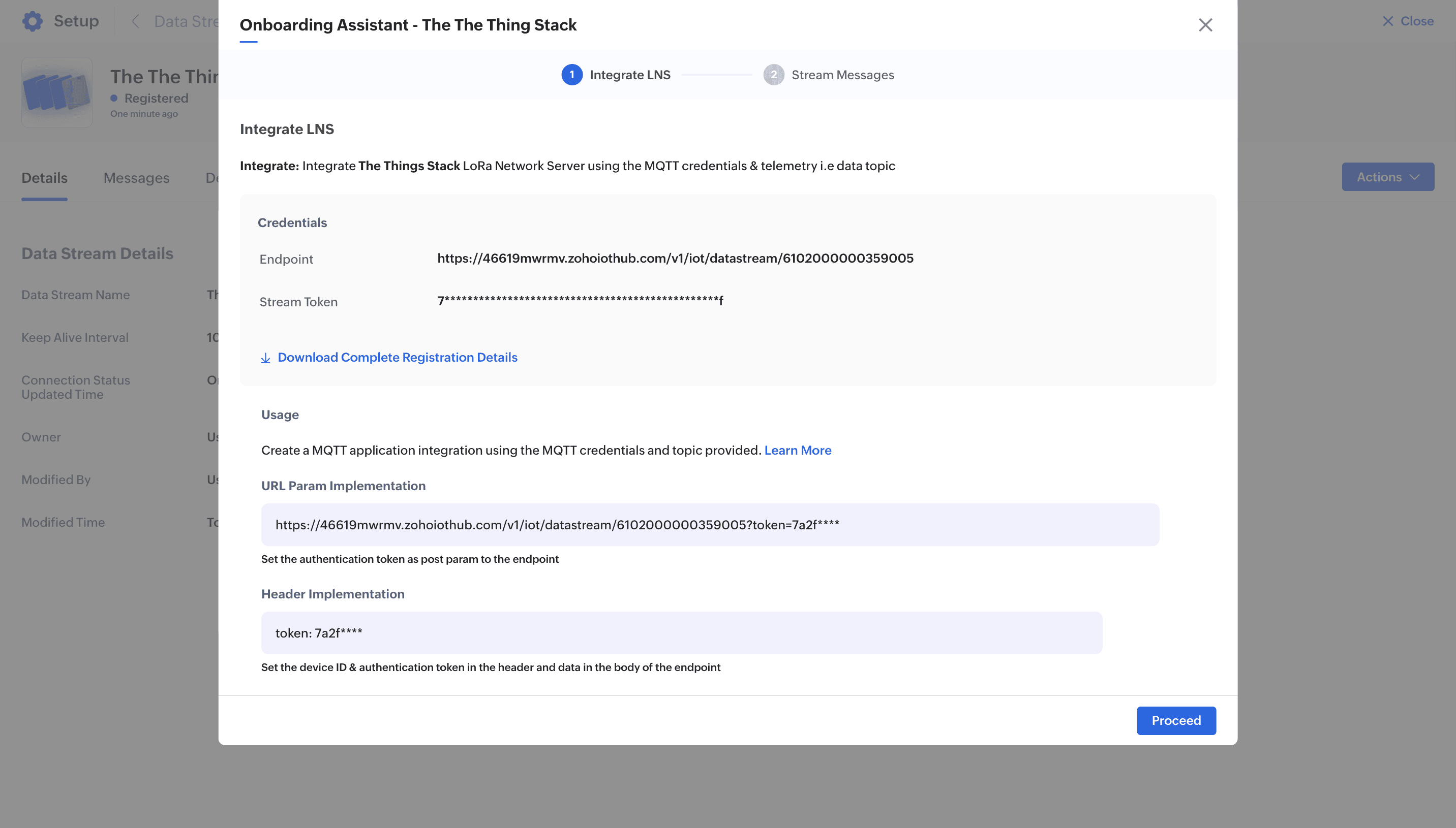 Data Stream Connection Details