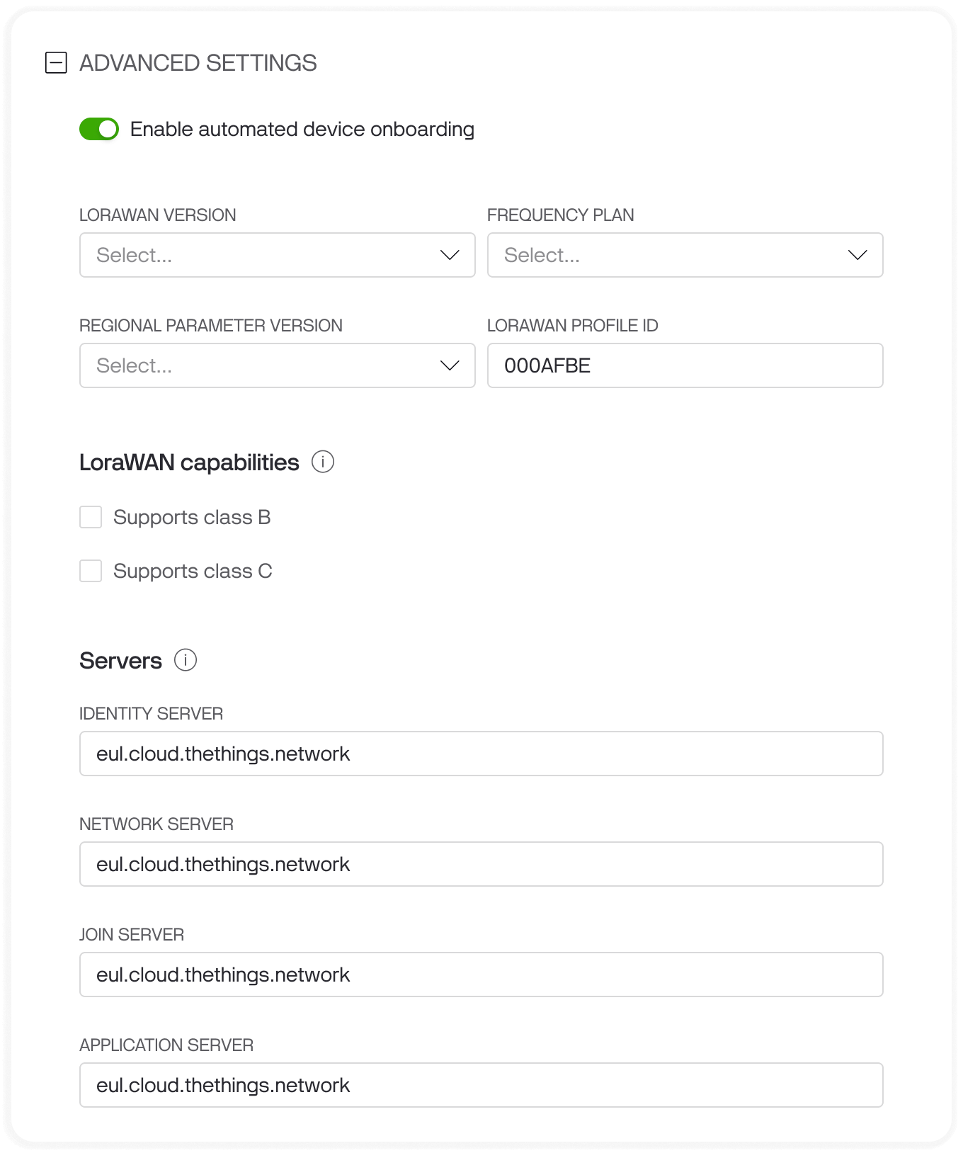 The advanced settings of the integration on Blynk